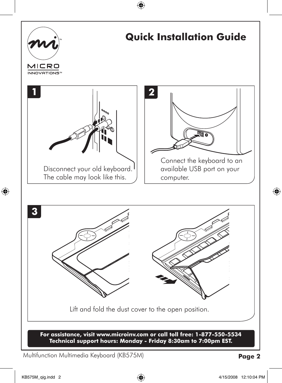 Quick installation guide 1 | Micro Innovations KB575M User Manual | Page 2 / 2