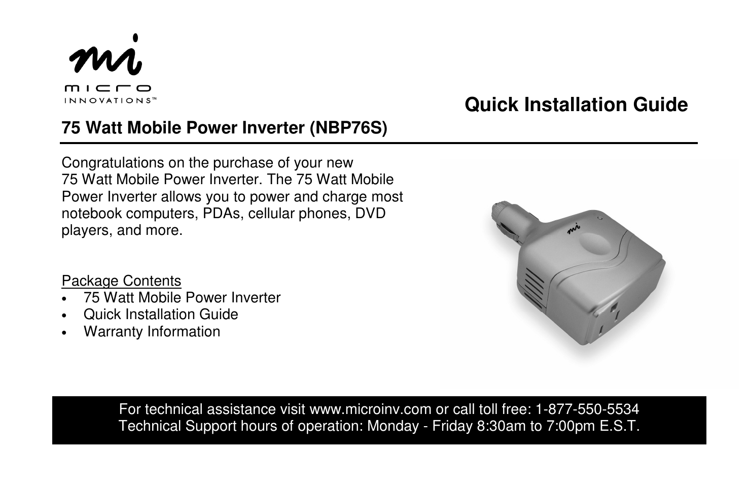 Micro Innovations NBP76S User Manual | 1 page