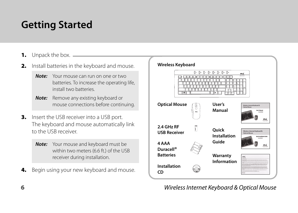 Getting started | Micro Innovations KB990W User Manual | Page 6 / 20