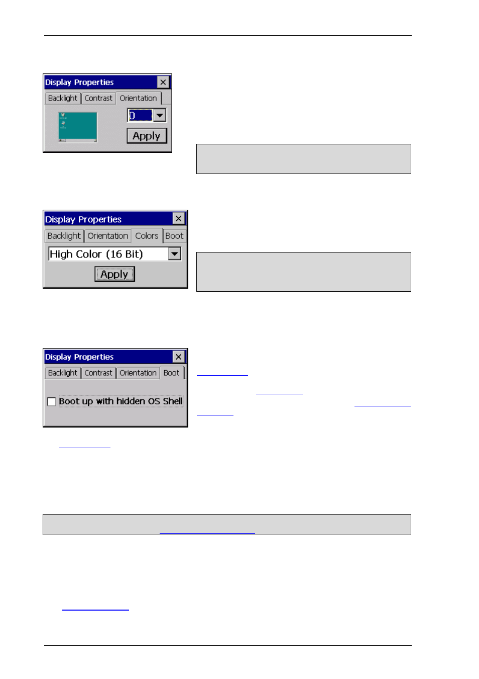 Orientation, Colors, Boot option (startup with hidden os shell) | Command line parameters, Boot option, Startup with hidden os shell), The file is stored in the root | Micro Innovations M000174-19 User Manual | Page 24 / 82
