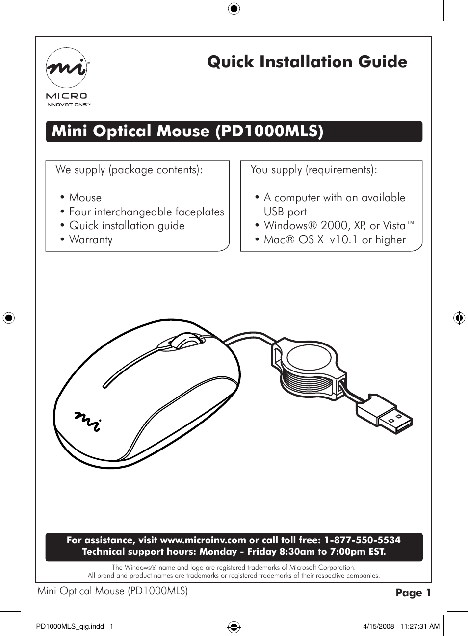 Micro Innovations PD1000MLS User Manual | 2 pages