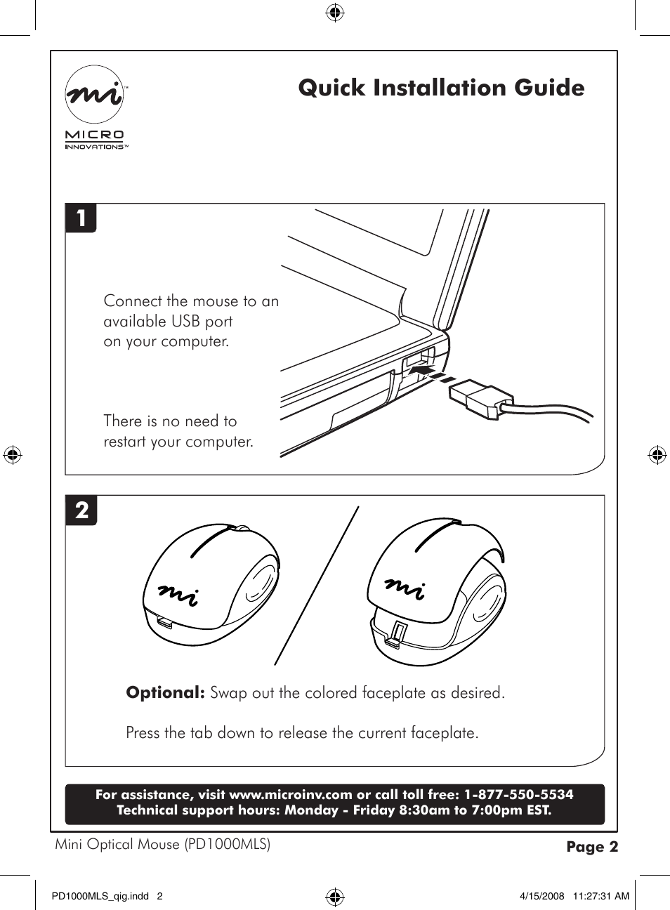 Quick installation guide 1 | Micro Innovations PD1000MLS User Manual | Page 2 / 2