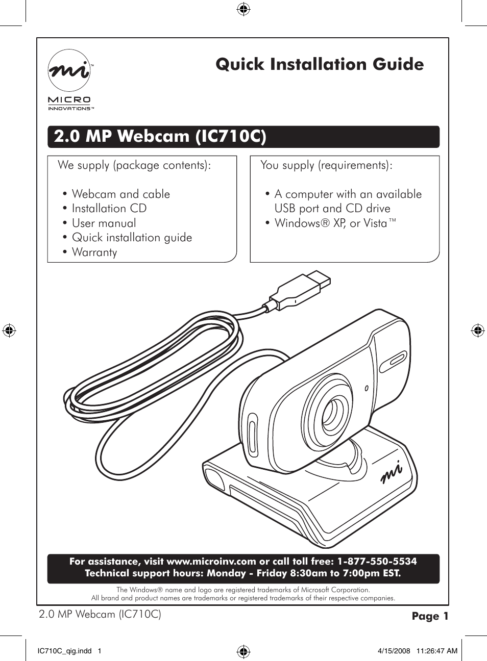 Micro Innovations IC710C User Manual | 2 pages