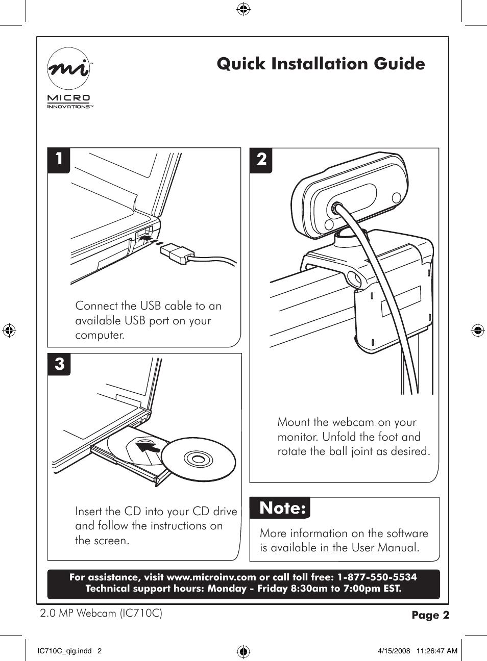 Quick installation guide 1 | Micro Innovations IC710C User Manual | Page 2 / 2