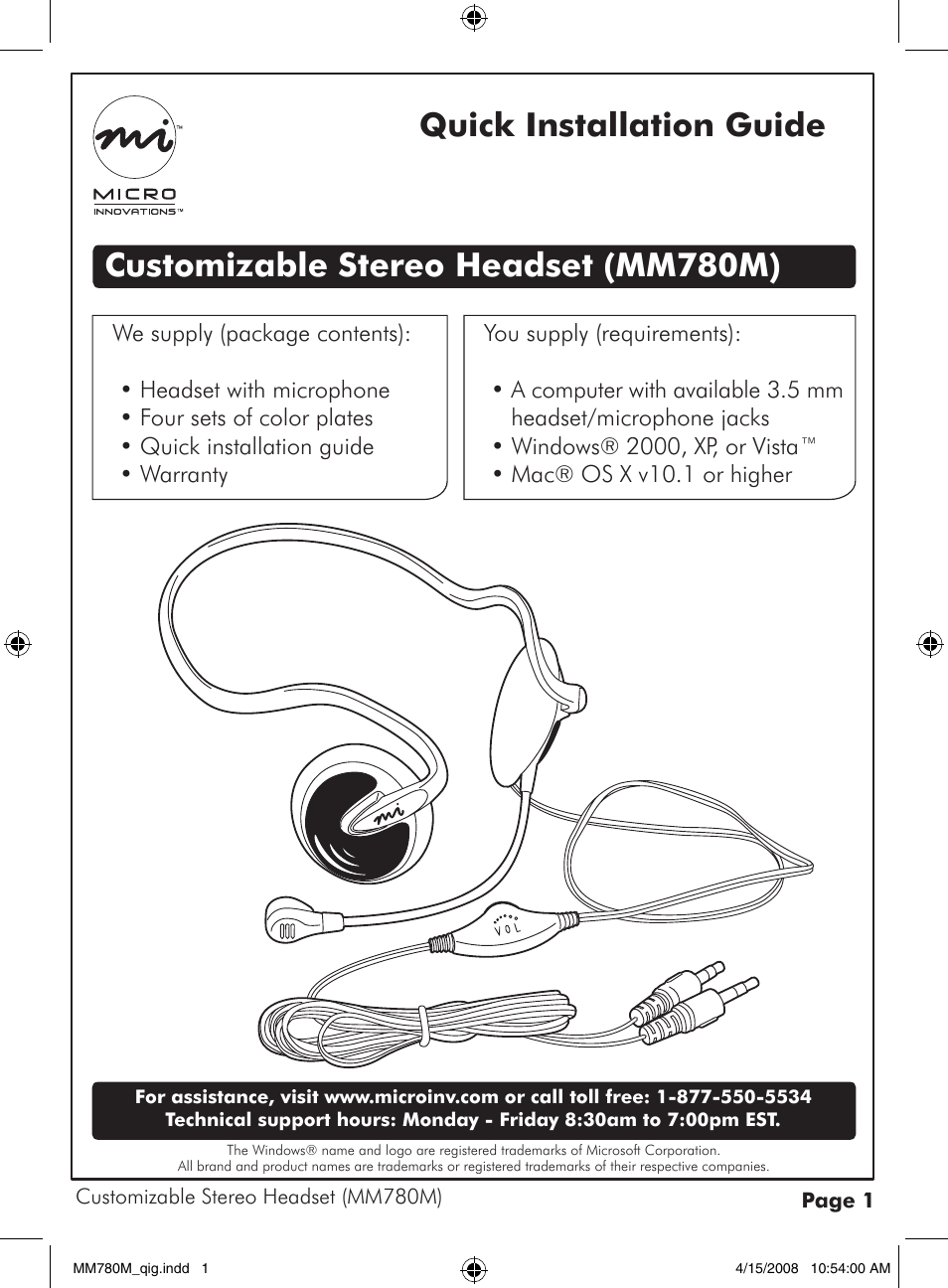 Micro Innovations MM780M User Manual | 2 pages