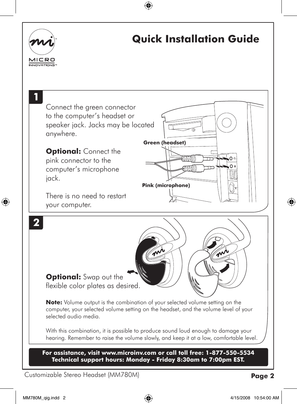 Quick installation guide 1 | Micro Innovations MM780M User Manual | Page 2 / 2