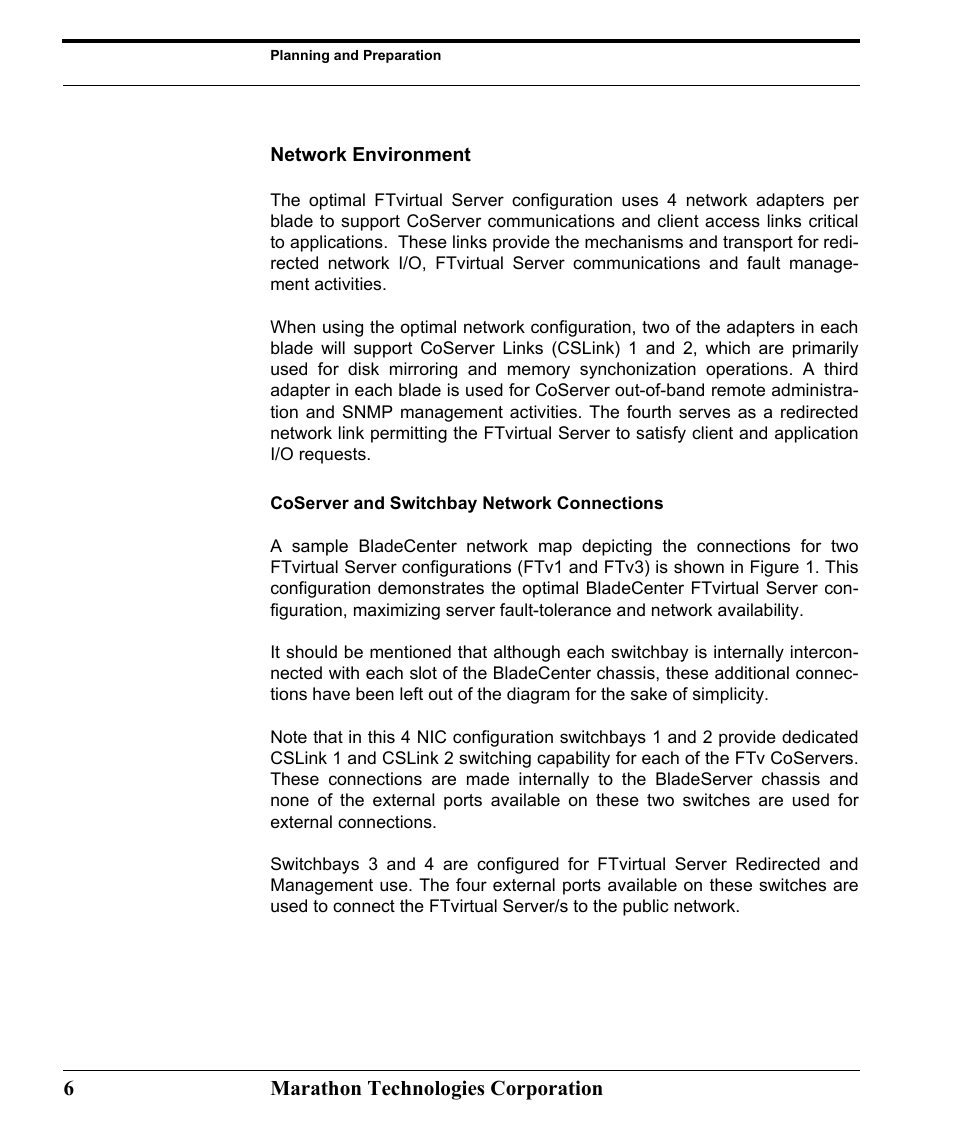Network environment, Coserver and switchbay network connections | Marathon Computer FTvirtual Server User Manual | Page 12 / 50