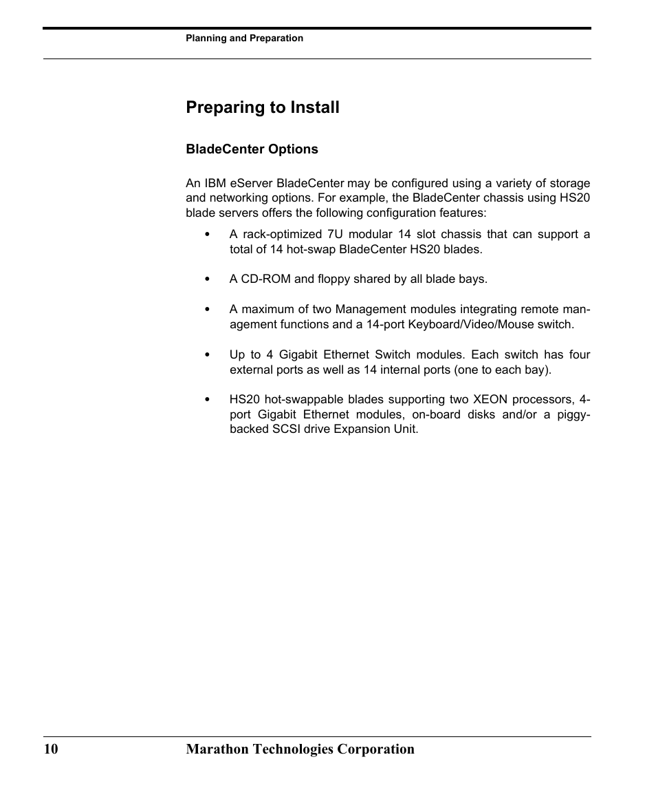 Preparing to install, Bladecenter options, Preparing to install bladecenter options | Marathon Computer FTvirtual Server User Manual | Page 16 / 50