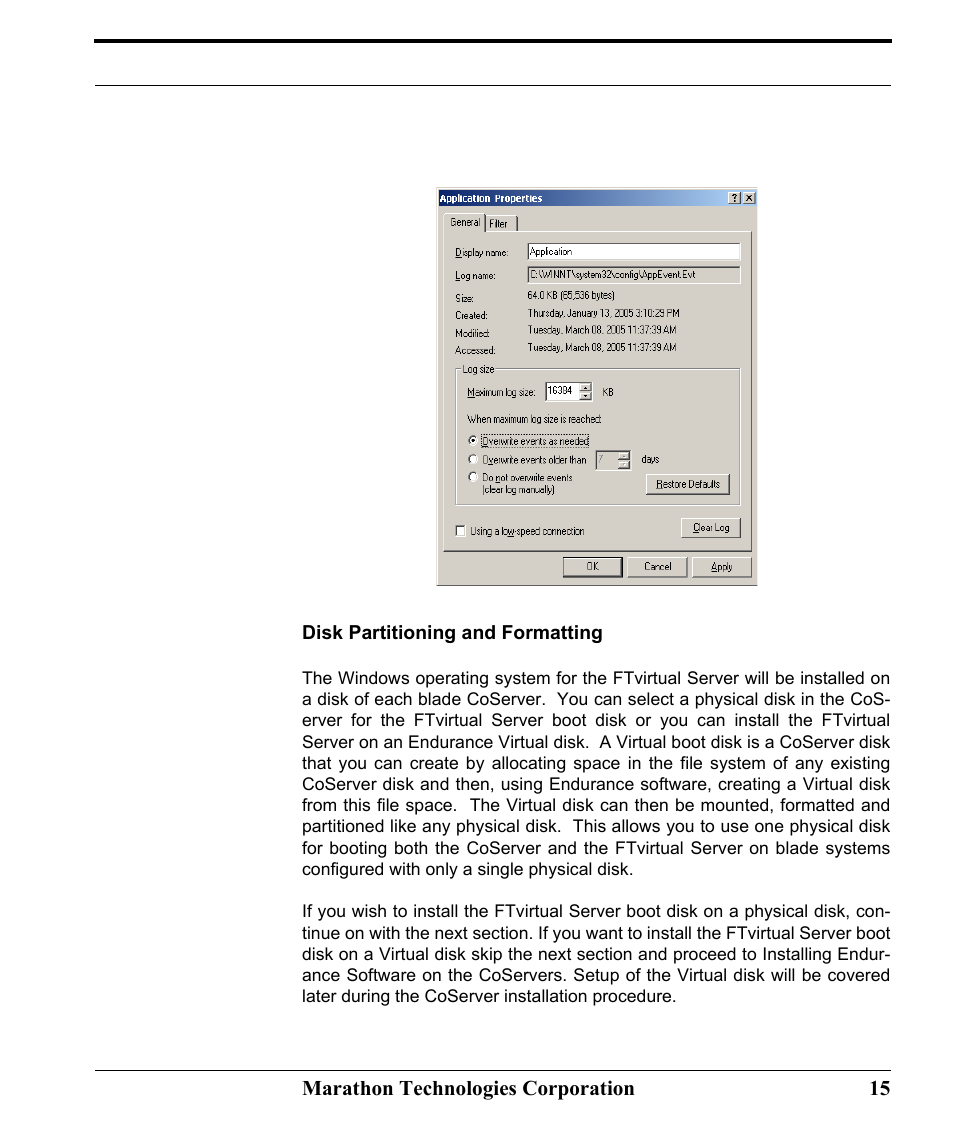 Disk partitioning and formatting | Marathon Computer FTvirtual Server User Manual | Page 21 / 50