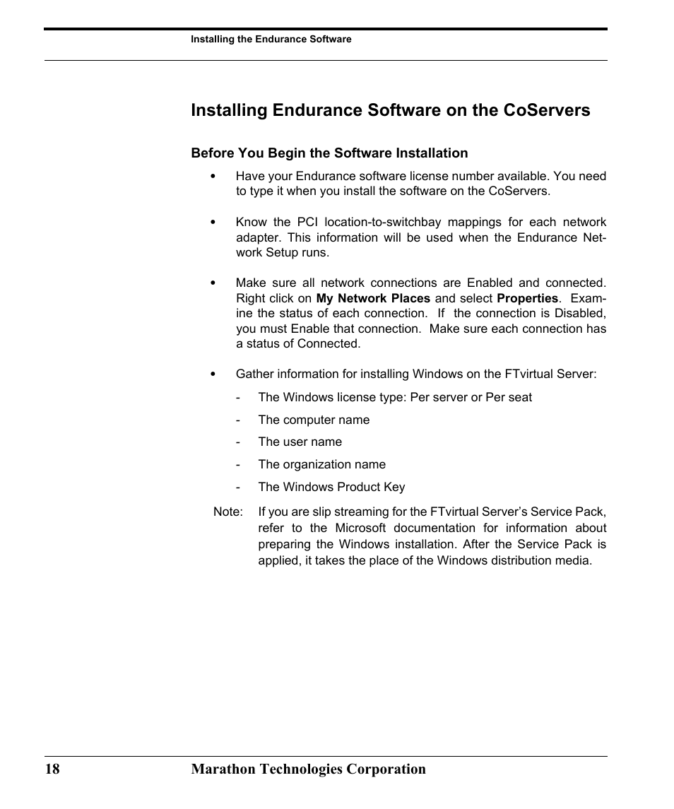 Installing endurance software on the coservers, Before you begin the software installation | Marathon Computer FTvirtual Server User Manual | Page 24 / 50