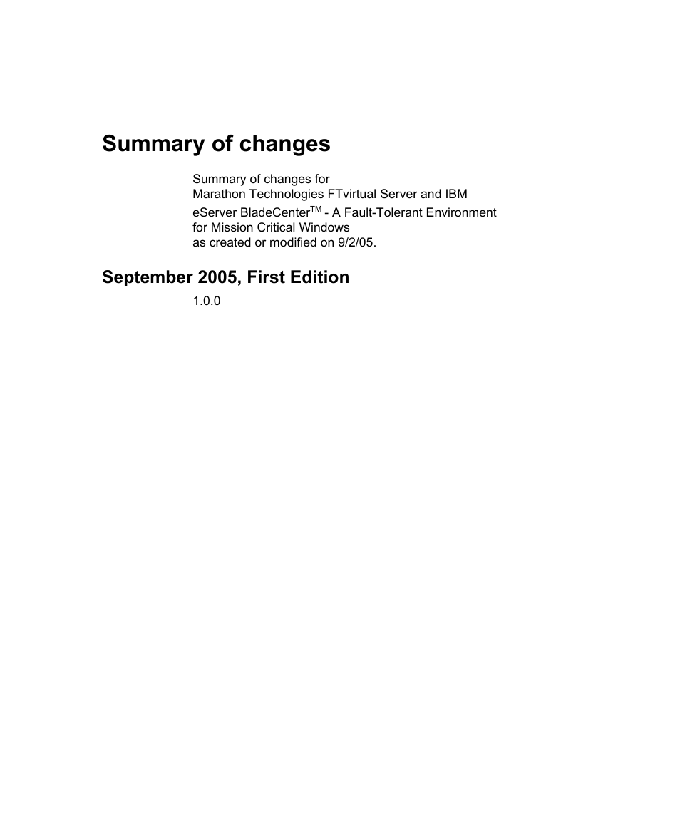 Summary of changes, September 2005, first edition | Marathon Computer FTvirtual Server User Manual | Page 4 / 50