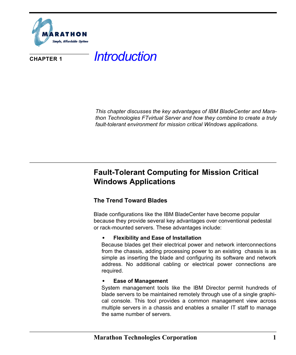 Chapter 1 introduction, The trend toward blades, Chapter 1 | Introduction | Marathon Computer FTvirtual Server User Manual | Page 7 / 50