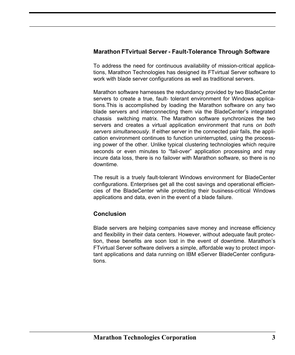 Conclusion, Marathon technologies corporation 3 | Marathon Computer FTvirtual Server User Manual | Page 9 / 50