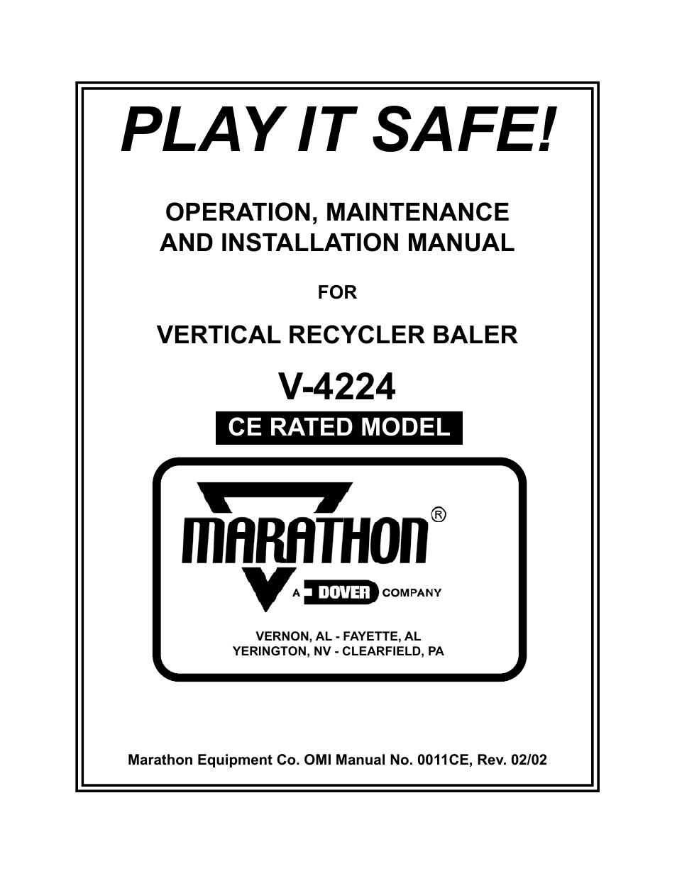 Marathon Computer Vertical Recycler Baler V-4224 User Manual | 31 pages