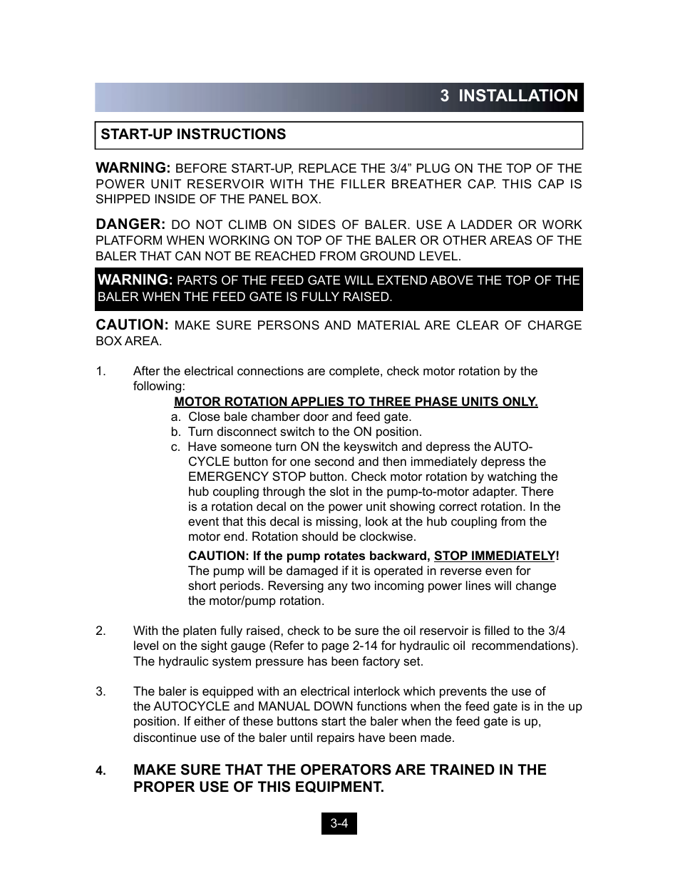 3 installation | Marathon Computer Vertical Recycler Baler V-4224 User Manual | Page 31 / 31