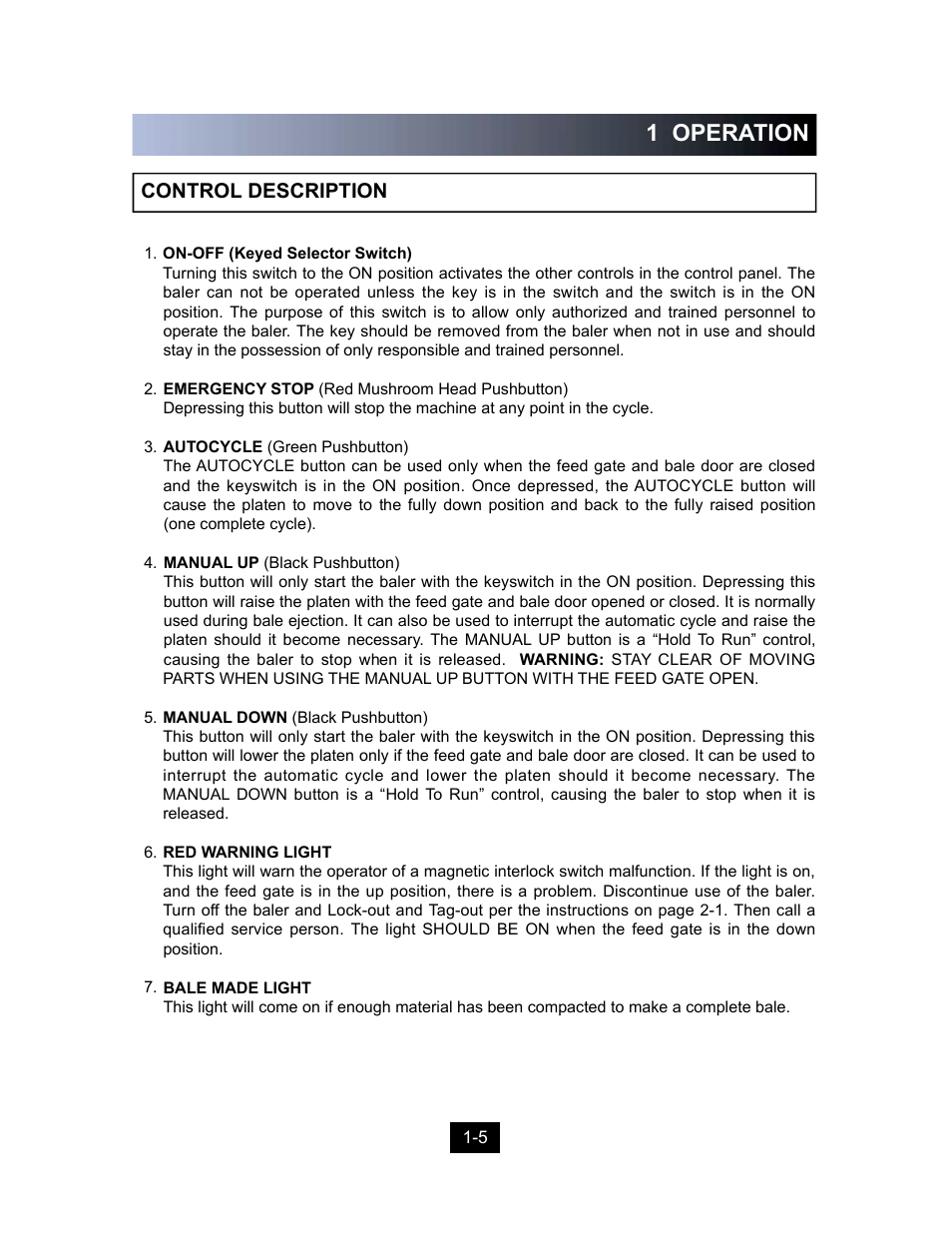 1 operation | Marathon Computer Vertical Recycler Baler V-4224 User Manual | Page 7 / 31
