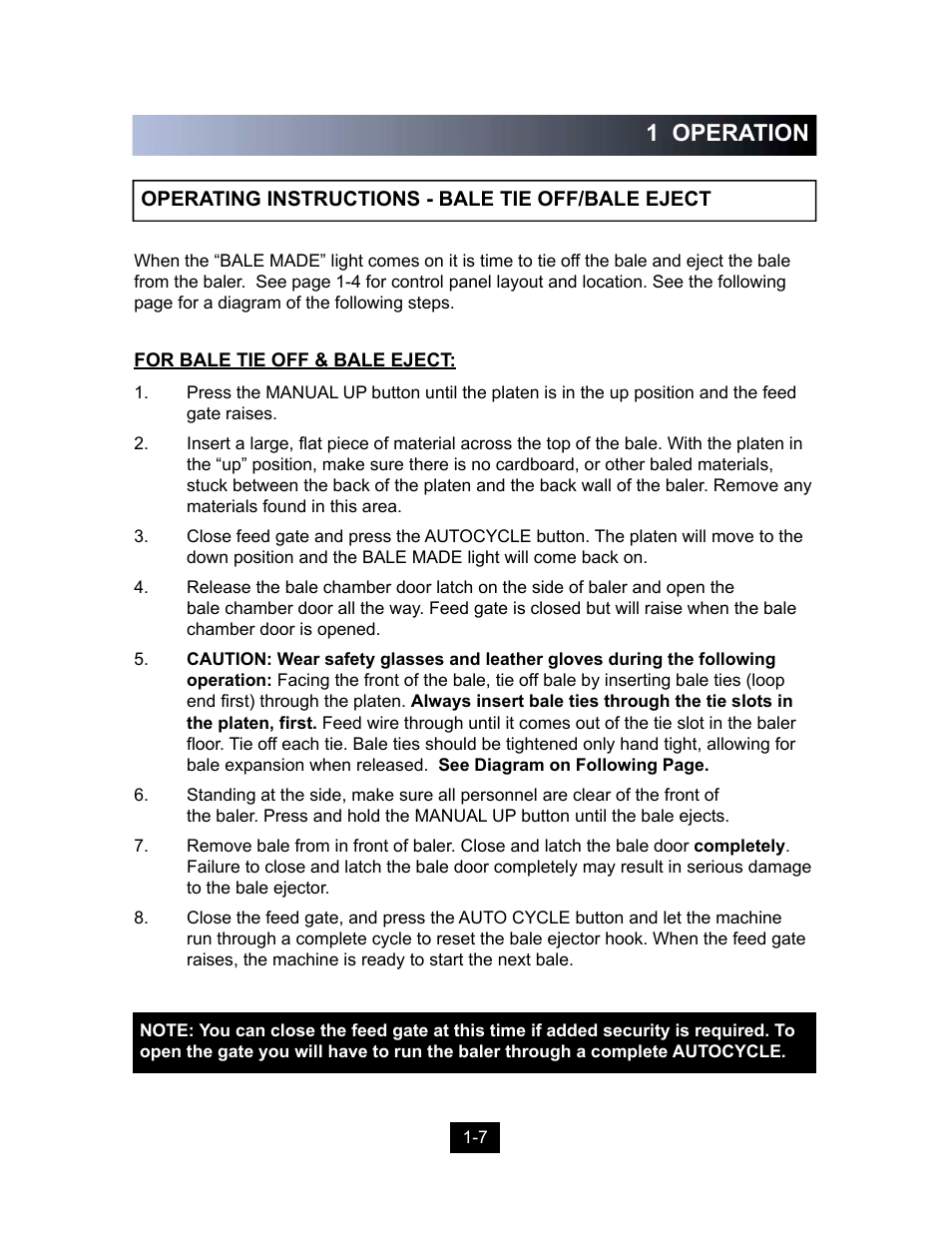 1 operation | Marathon Computer Vertical Recycler Baler V-4224 User Manual | Page 9 / 31