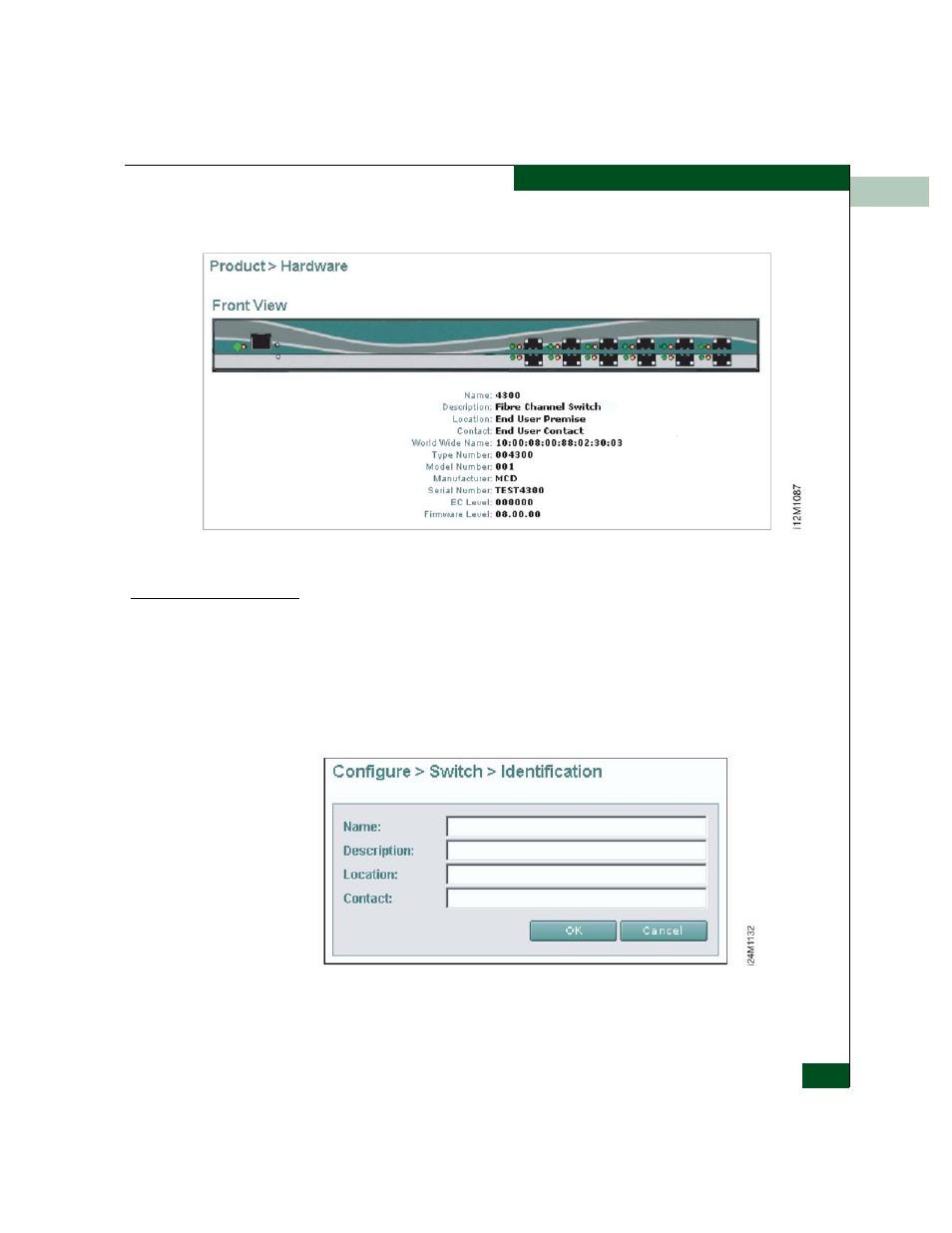 Configure product identification, Configure product identification -7, Hardware view -7 | Identification view -7 | McDATA 4300 User Manual | Page 41 / 188