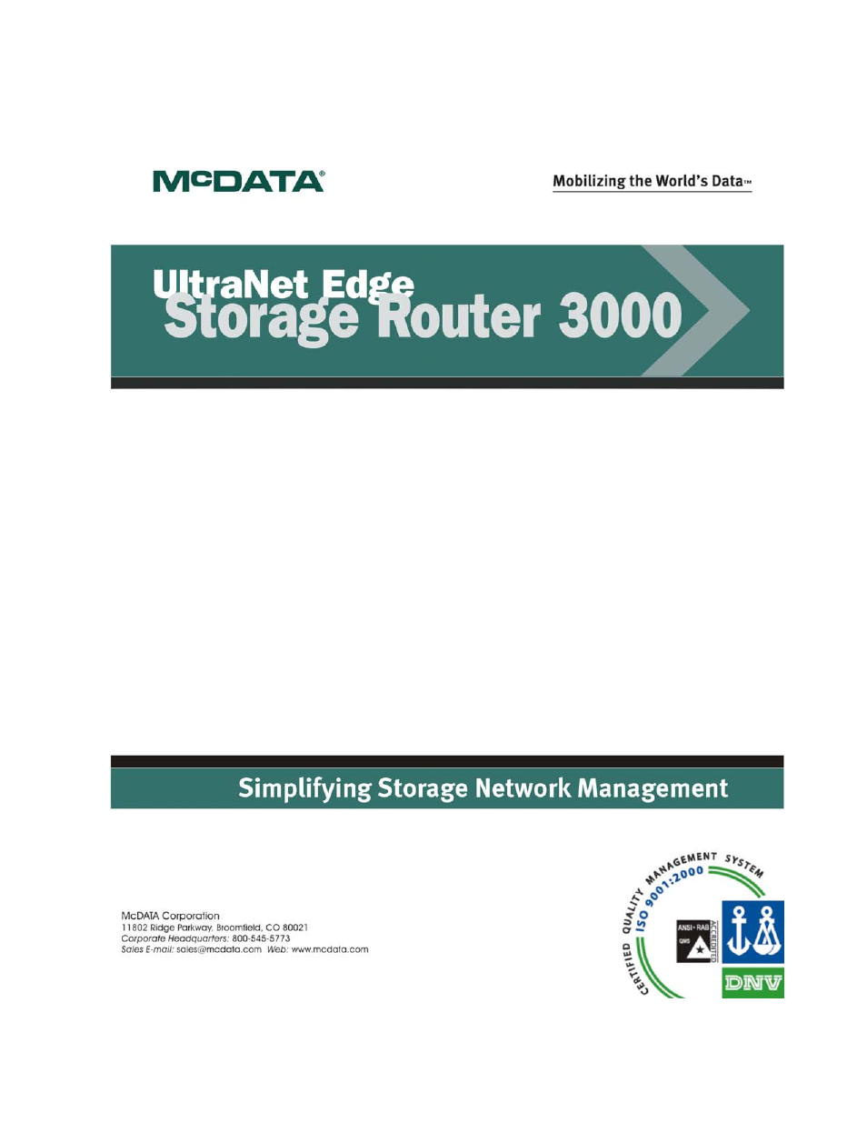 McDATA ULTRANETTM EDGE STORAGE ROUTER 3000 User Manual | 428 pages