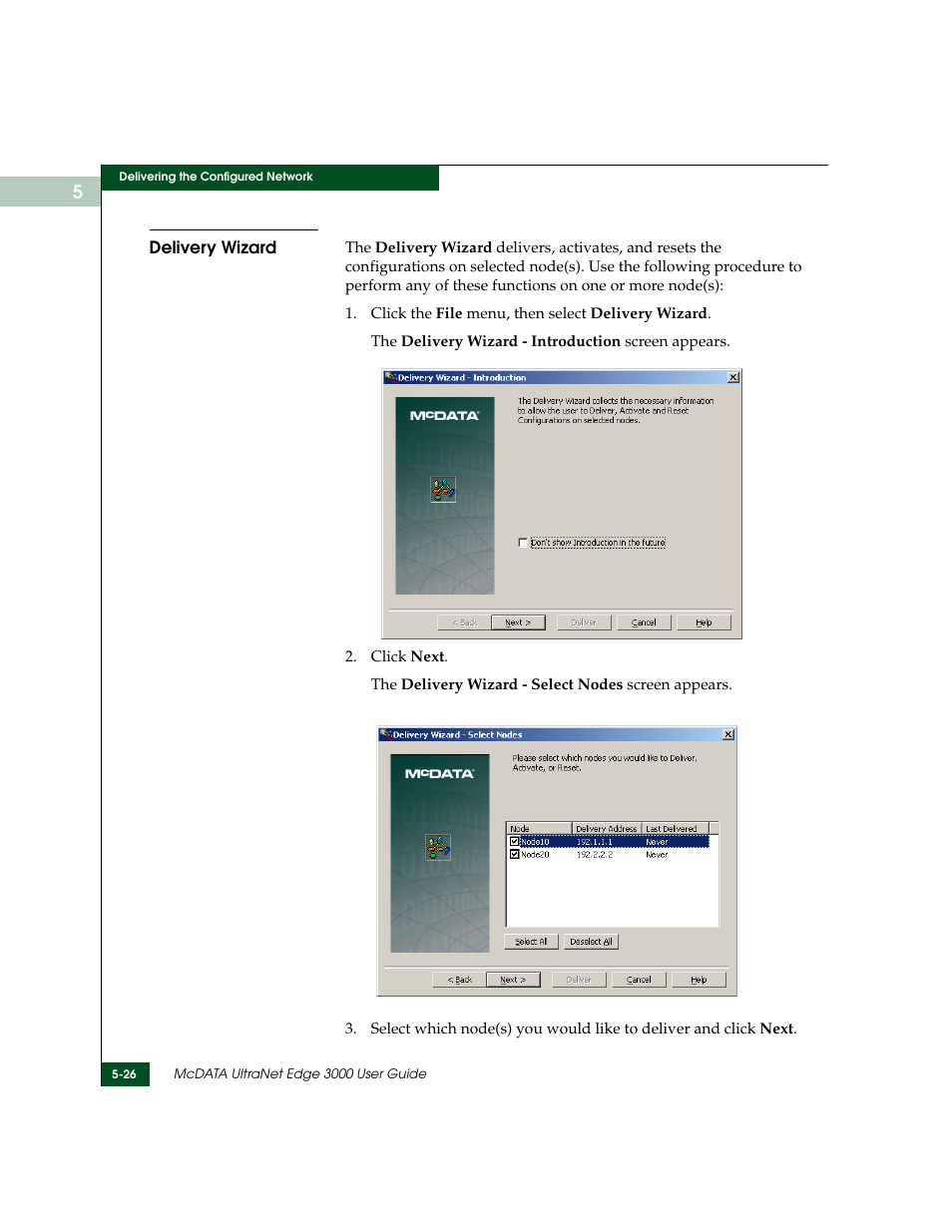 Delivery wizard, Delivery wizard -26 | McDATA ULTRANETTM EDGE STORAGE ROUTER 3000 User Manual | Page 102 / 428