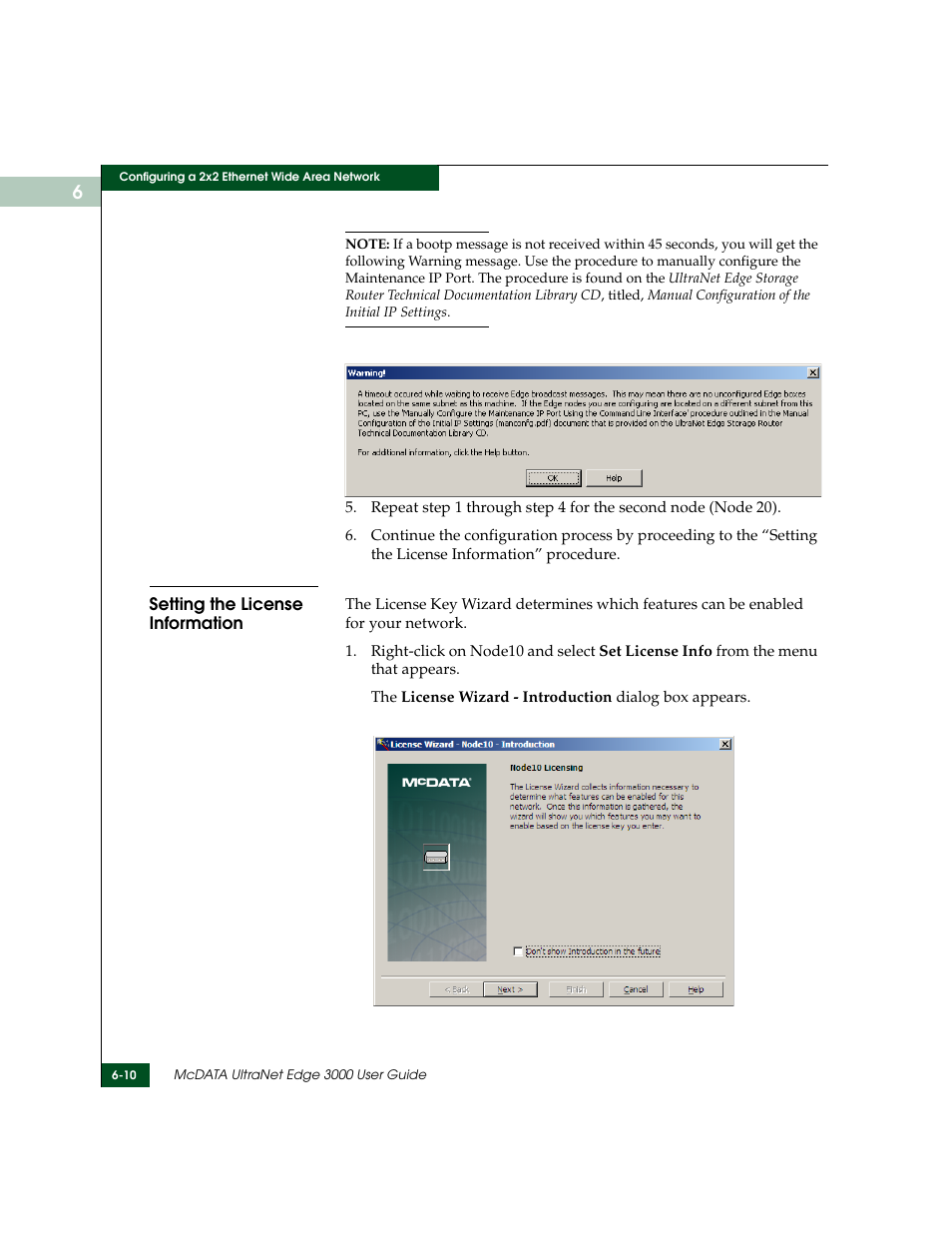 Setting the license information, Setting the license information -10 | McDATA ULTRANETTM EDGE STORAGE ROUTER 3000 User Manual | Page 116 / 428