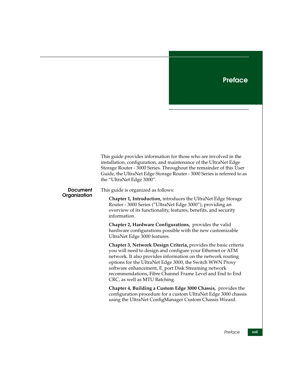 Preface | McDATA ULTRANETTM EDGE STORAGE ROUTER 3000 User Manual | Page 17 / 428