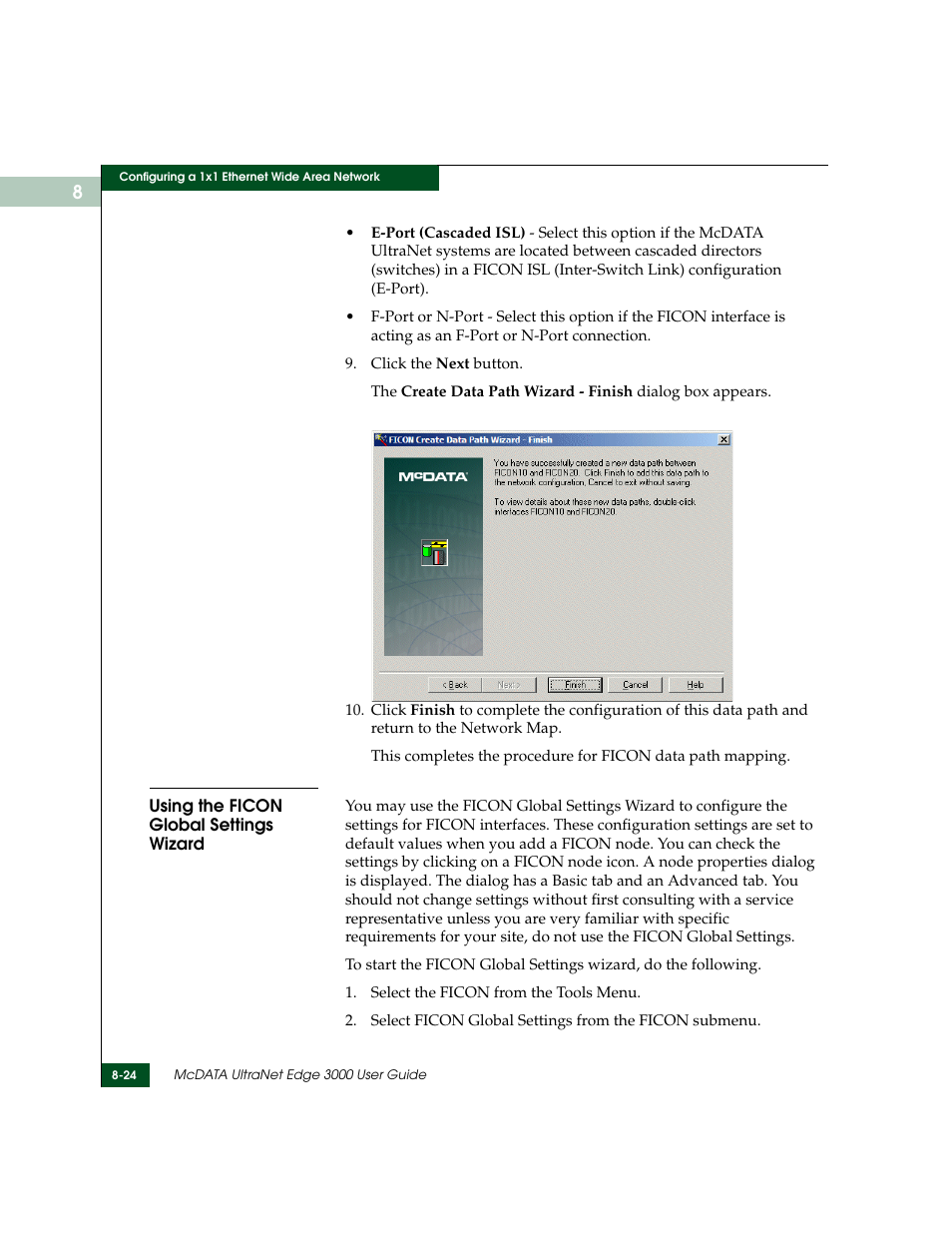 Using the ficon global settings wizard, Using the ficon global settings wizard -24 | McDATA ULTRANETTM EDGE STORAGE ROUTER 3000 User Manual | Page 196 / 428