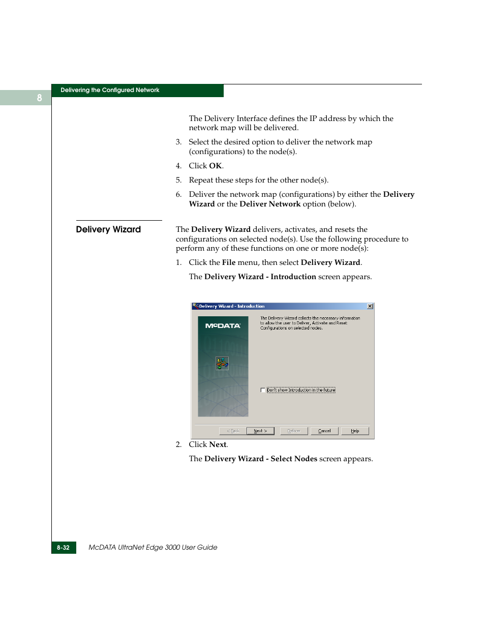 Delivery wizard, Delivery wizard -32 | McDATA ULTRANETTM EDGE STORAGE ROUTER 3000 User Manual | Page 204 / 428