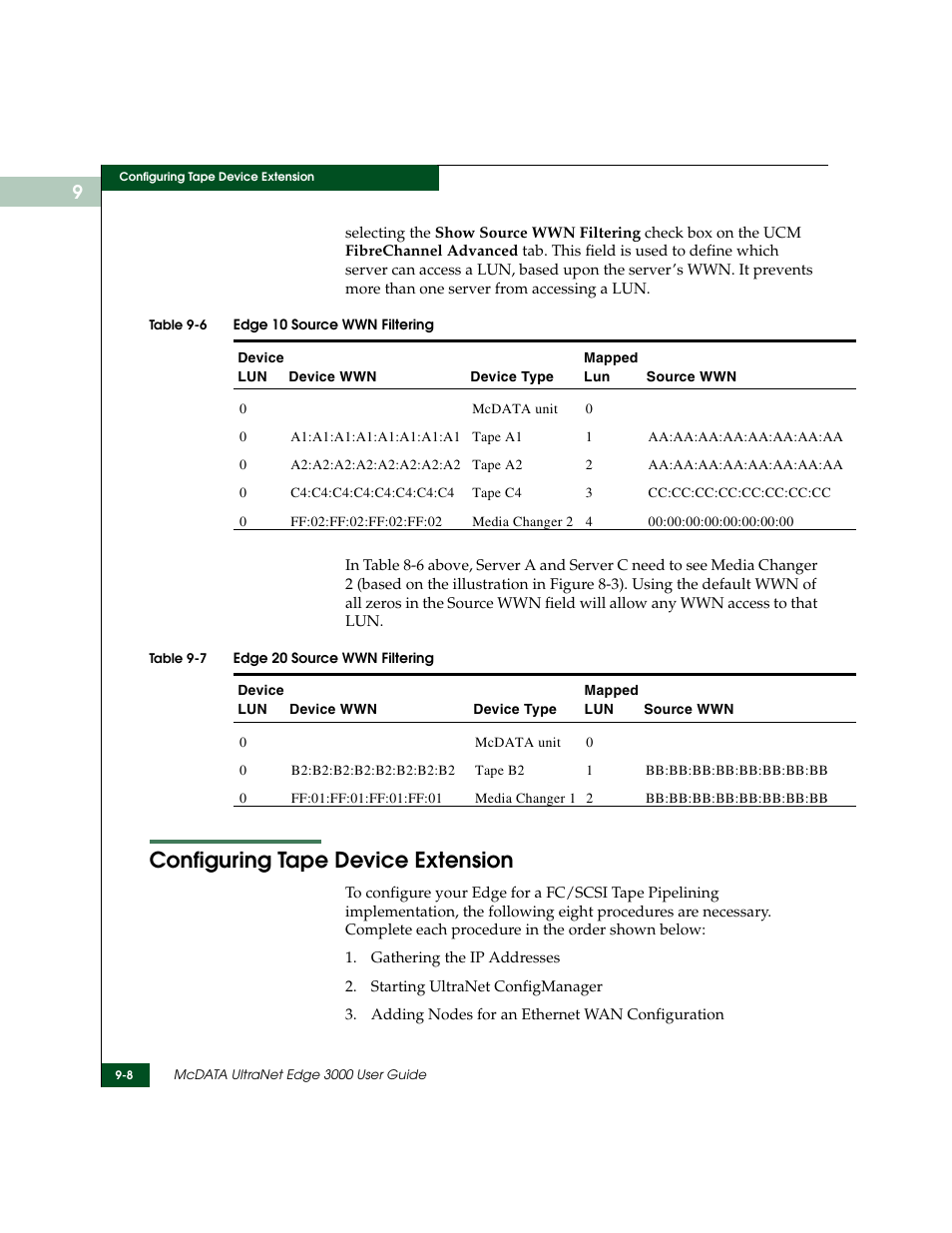 Configuring tape device extension, Configuring tape device extension -8 | McDATA ULTRANETTM EDGE STORAGE ROUTER 3000 User Manual | Page 216 / 428