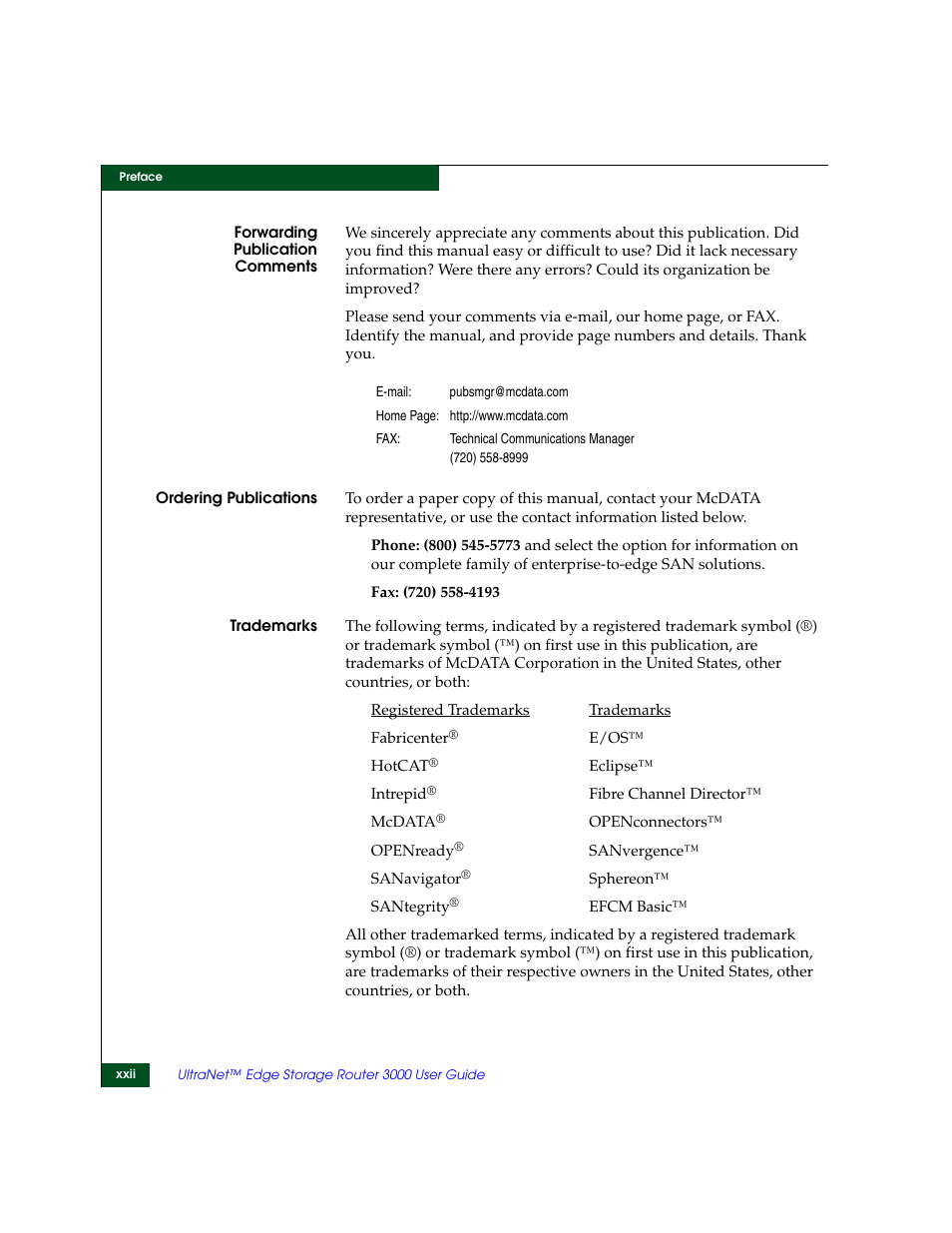 McDATA ULTRANETTM EDGE STORAGE ROUTER 3000 User Manual | Page 22 / 428