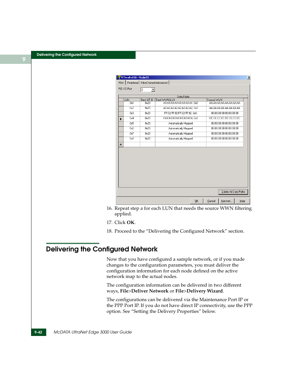 Delivering the configured network, Delivering the configured network -42 | McDATA ULTRANETTM EDGE STORAGE ROUTER 3000 User Manual | Page 250 / 428