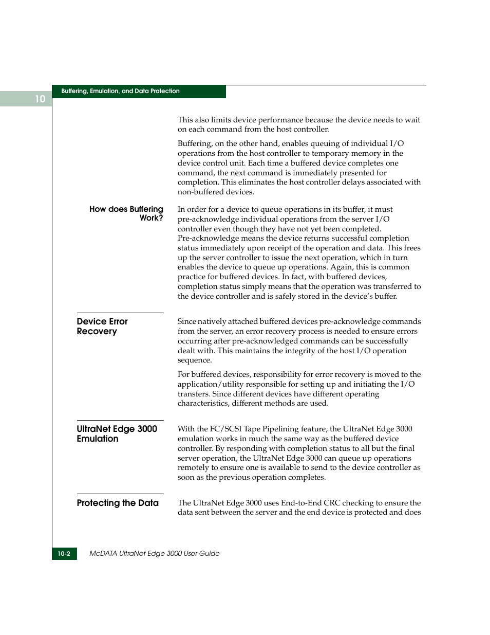 Device error recovery, Ultranet edge 3000 emulation, Protecting the data | McDATA ULTRANETTM EDGE STORAGE ROUTER 3000 User Manual | Page 258 / 428