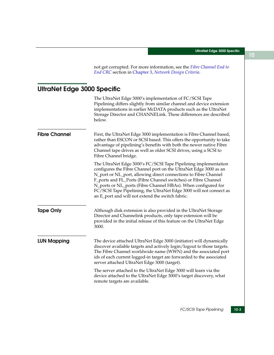 Ultranet edge 3000 specific, Fibre channel, Tape only | Lun mapping, Ultranet edge 3000 specific -3, Fibre channel -3 tape only -3 lun mapping -3 | McDATA ULTRANETTM EDGE STORAGE ROUTER 3000 User Manual | Page 259 / 428