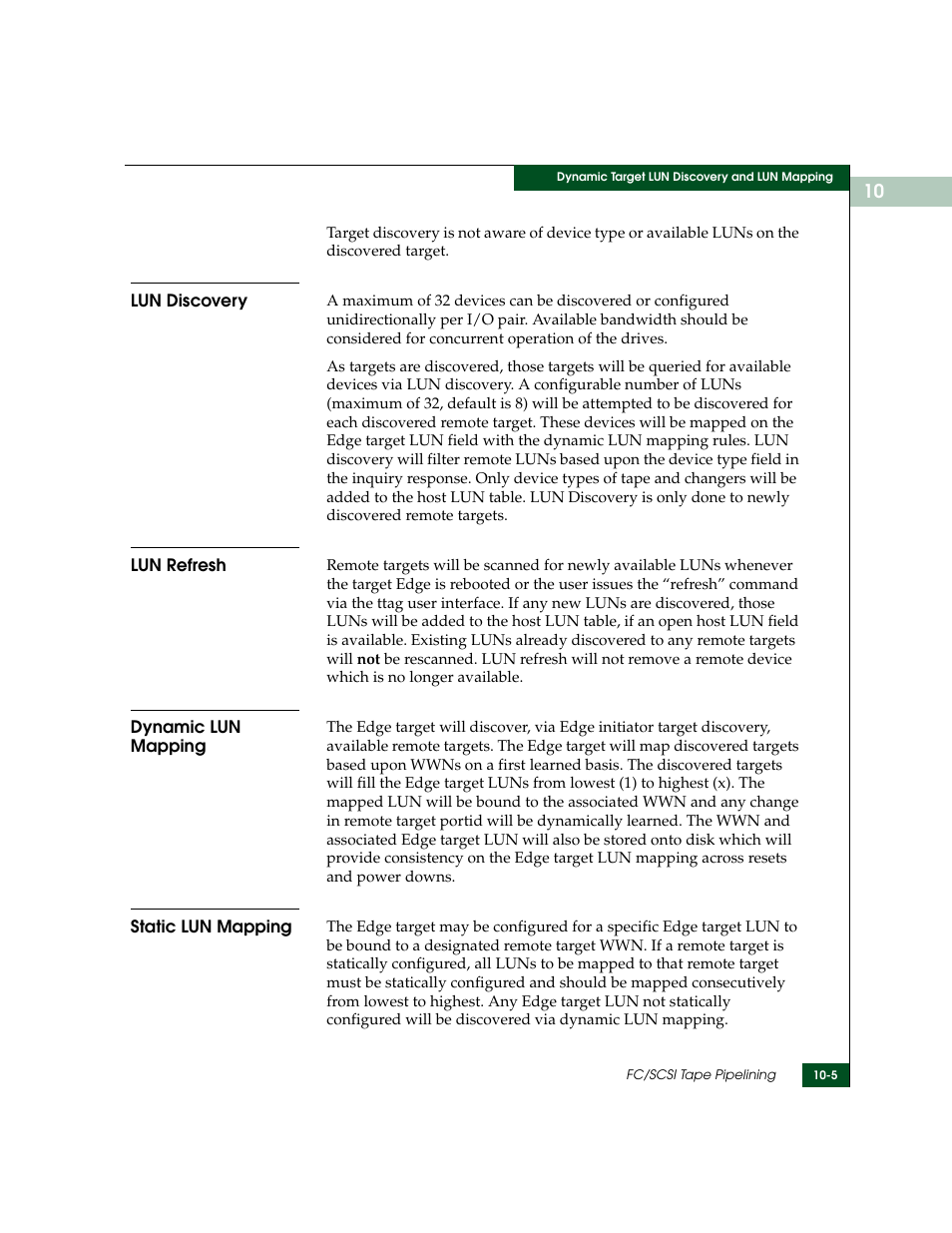 Lun discovery, Lun refresh, Dynamic lun mapping | Static lun mapping, Lun discovery -5 lun refresh -5, Dynamic lun mapping -5 static lun mapping -5 | McDATA ULTRANETTM EDGE STORAGE ROUTER 3000 User Manual | Page 261 / 428