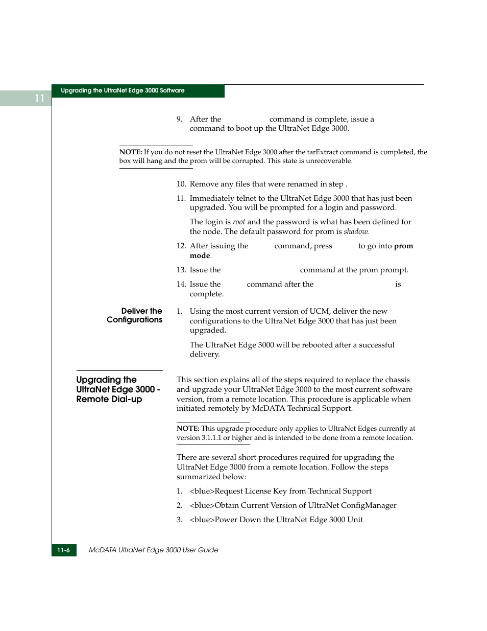 Upgrading the ultranet edge 3000 - remote dial-up | McDATA ULTRANETTM EDGE STORAGE ROUTER 3000 User Manual | Page 268 / 428