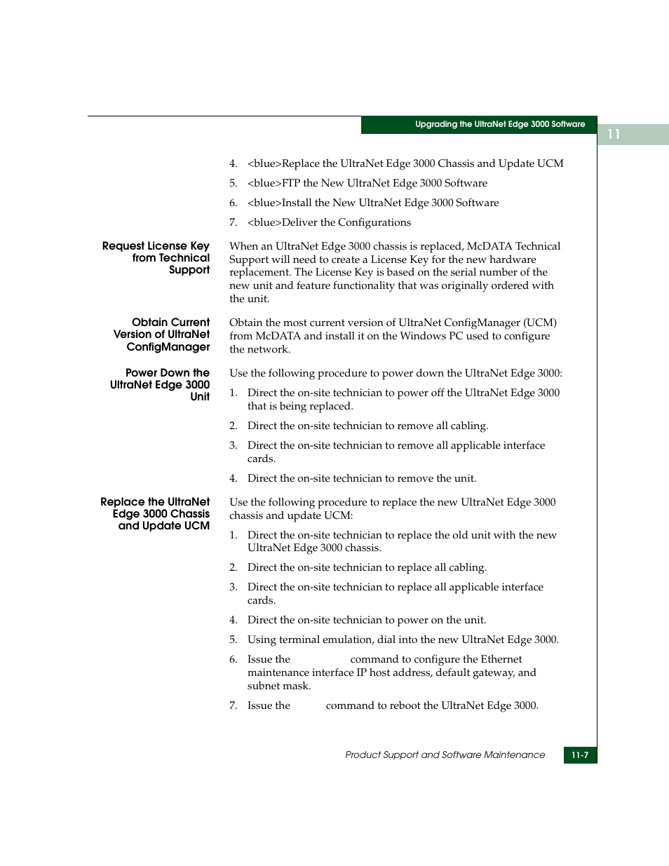 Blue>request license key from technical support, Blue>power down the ultranet edge 3000 unit | McDATA ULTRANETTM EDGE STORAGE ROUTER 3000 User Manual | Page 269 / 428