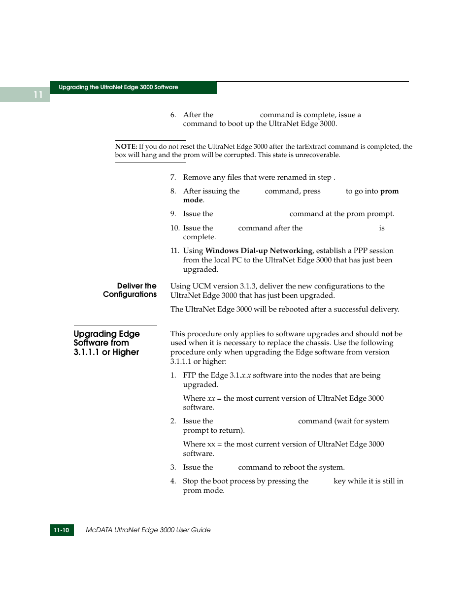 Upgrading edge software from 3.1.1.1 or higher, Upgrading edge software from 3.1.1.1 or higher -10, Blue>deliver the configurations | McDATA ULTRANETTM EDGE STORAGE ROUTER 3000 User Manual | Page 272 / 428