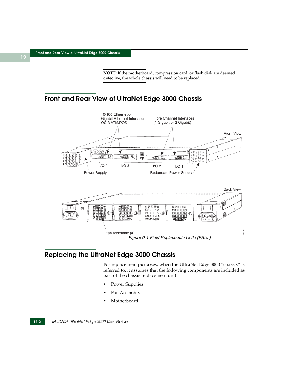 Front and rear view of ultranet edge 3000 chassis, Replacing the ultranet edge 3000 chassis, Ultranet edge 3000 chassis | McDATA ULTRANETTM EDGE STORAGE ROUTER 3000 User Manual | Page 280 / 428