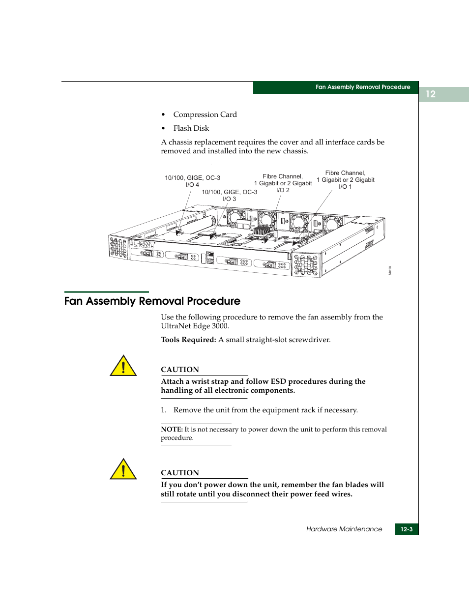 Fan assembly removal procedure, Fan assembly removal procedure -3, Fan assembly | McDATA ULTRANETTM EDGE STORAGE ROUTER 3000 User Manual | Page 281 / 428