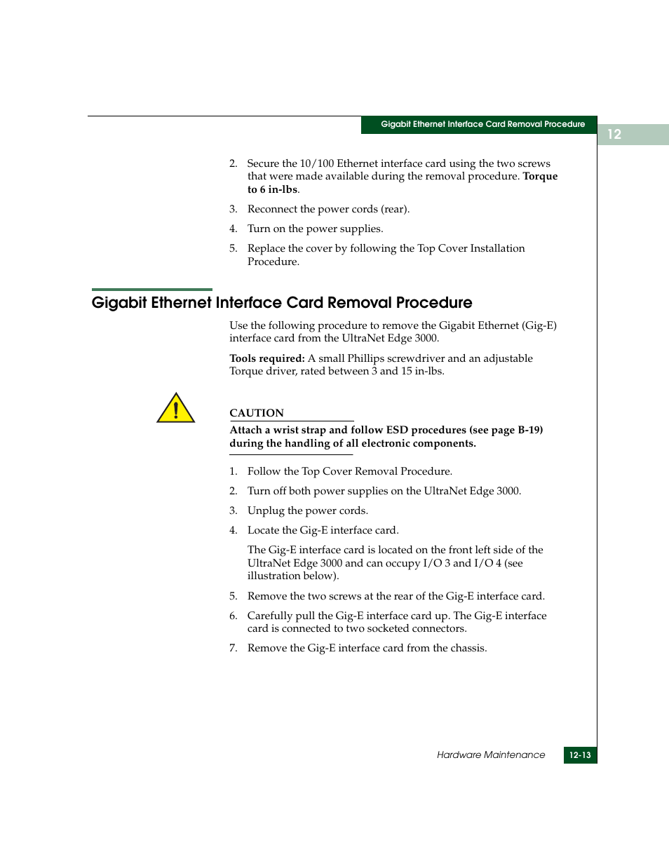 Gigabit ethernet interface card removal procedure, Gigabit ethernet interface card | McDATA ULTRANETTM EDGE STORAGE ROUTER 3000 User Manual | Page 291 / 428