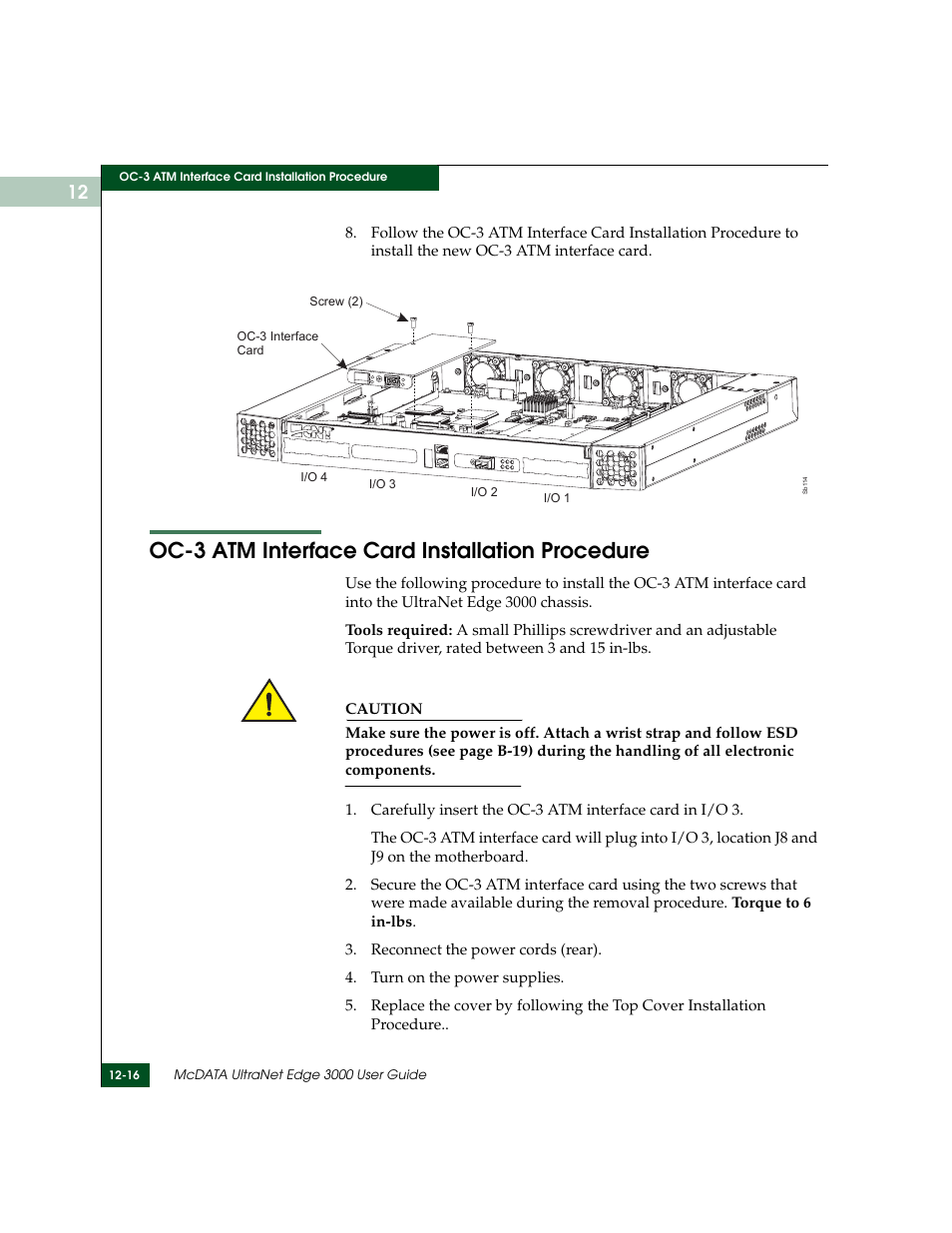 Oc-3 atm interface card installation procedure, Oc-3 atm interface card installation procedure -16 | McDATA ULTRANETTM EDGE STORAGE ROUTER 3000 User Manual | Page 294 / 428