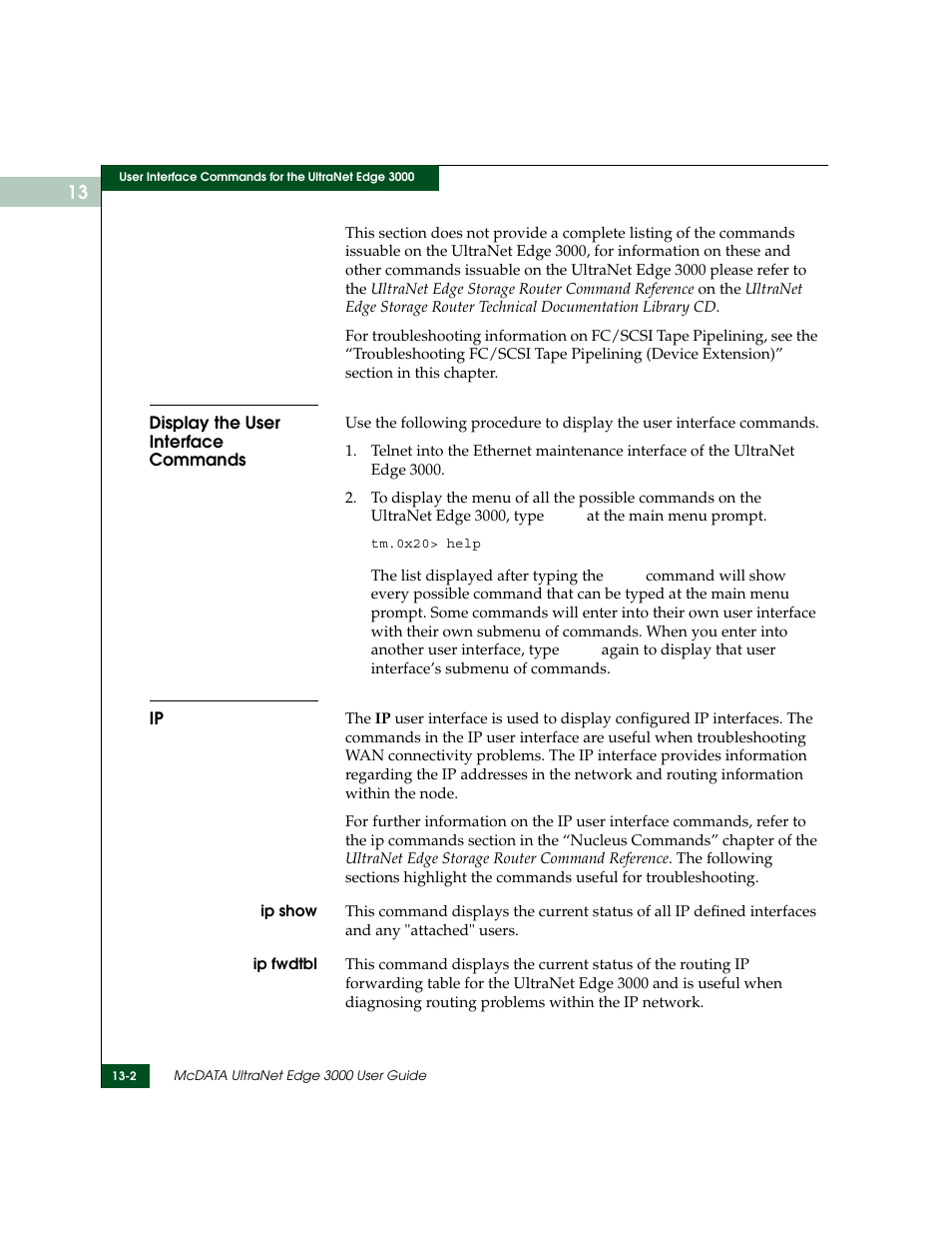 Display the user interface commands, Display the user interface commands -2 ip -2 | McDATA ULTRANETTM EDGE STORAGE ROUTER 3000 User Manual | Page 314 / 428
