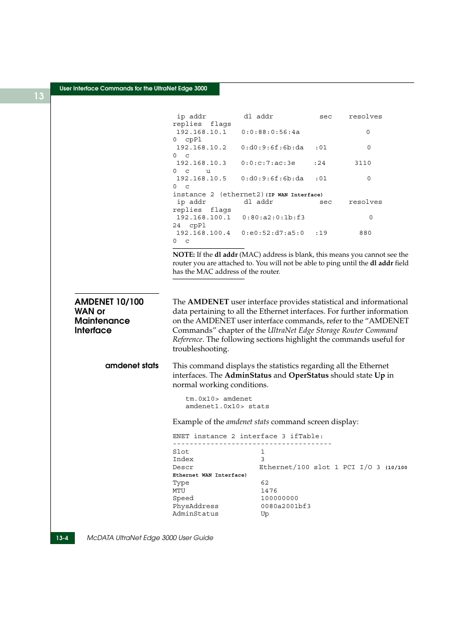 Amdenet 10/100 wan or maintenance interface, Amdenet 10/100 wan or maintenance interface -4 | McDATA ULTRANETTM EDGE STORAGE ROUTER 3000 User Manual | Page 316 / 428