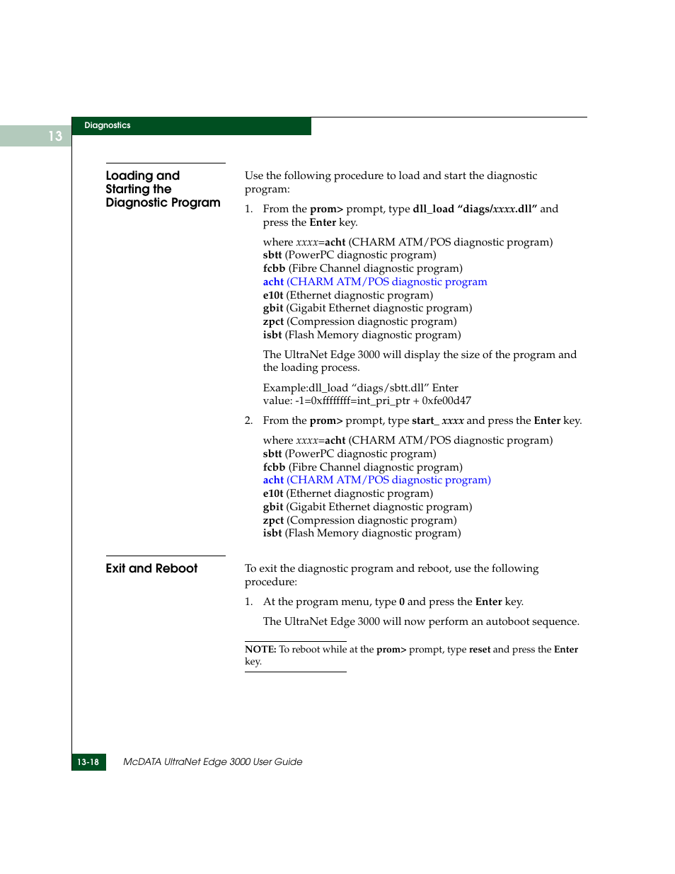 Loading and starting the diagnostic program, Exit and reboot | McDATA ULTRANETTM EDGE STORAGE ROUTER 3000 User Manual | Page 330 / 428
