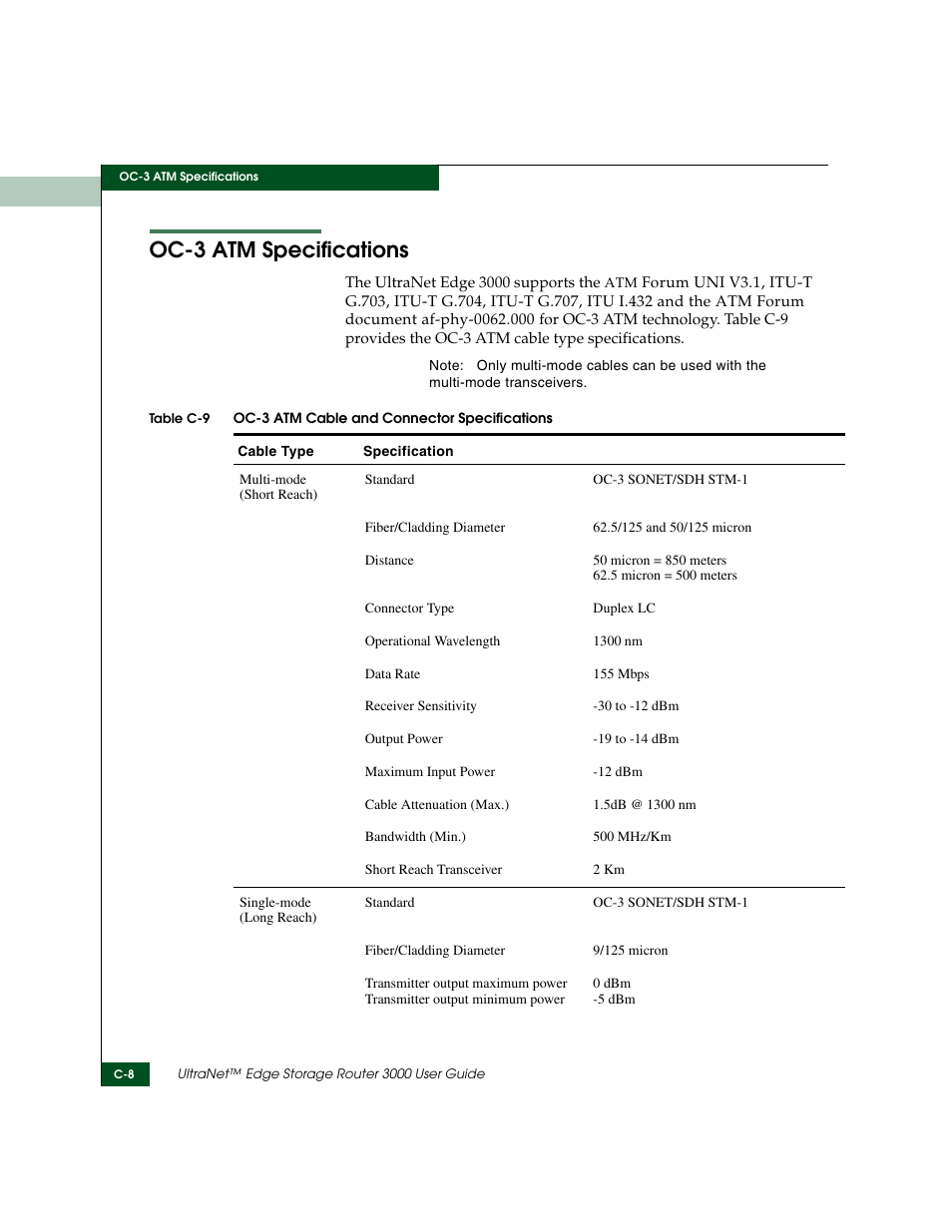 Oc-3 atm specifications | McDATA ULTRANETTM EDGE STORAGE ROUTER 3000 User Manual | Page 370 / 428