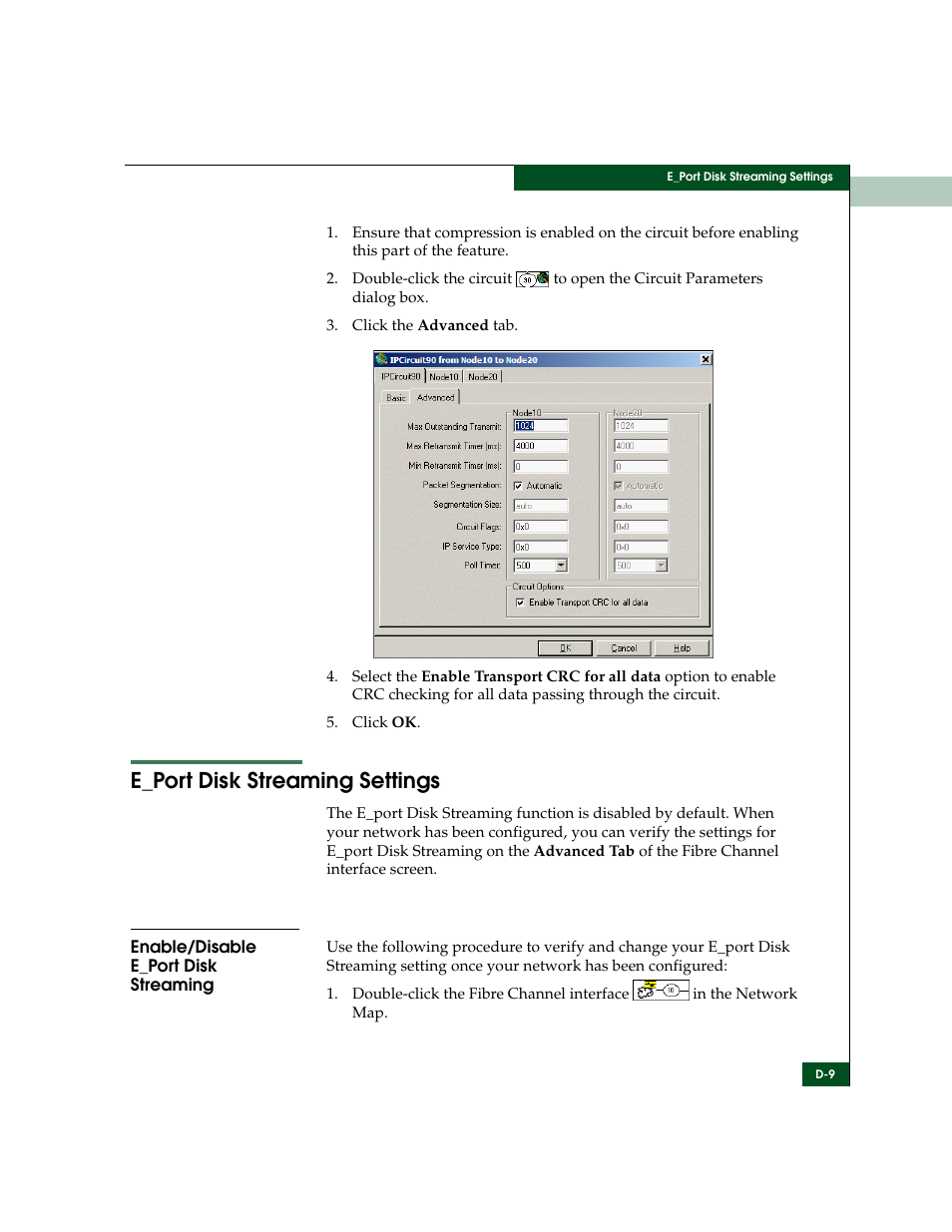 E_port disk streaming settings, Enable/disable e_port disk streaming, E_port disk streaming settings” s | McDATA ULTRANETTM EDGE STORAGE ROUTER 3000 User Manual | Page 381 / 428