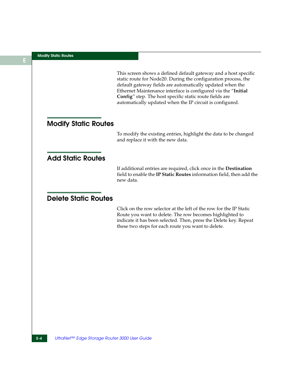 Modify static routes, Add static routes, Delete static routes | McDATA ULTRANETTM EDGE STORAGE ROUTER 3000 User Manual | Page 388 / 428
