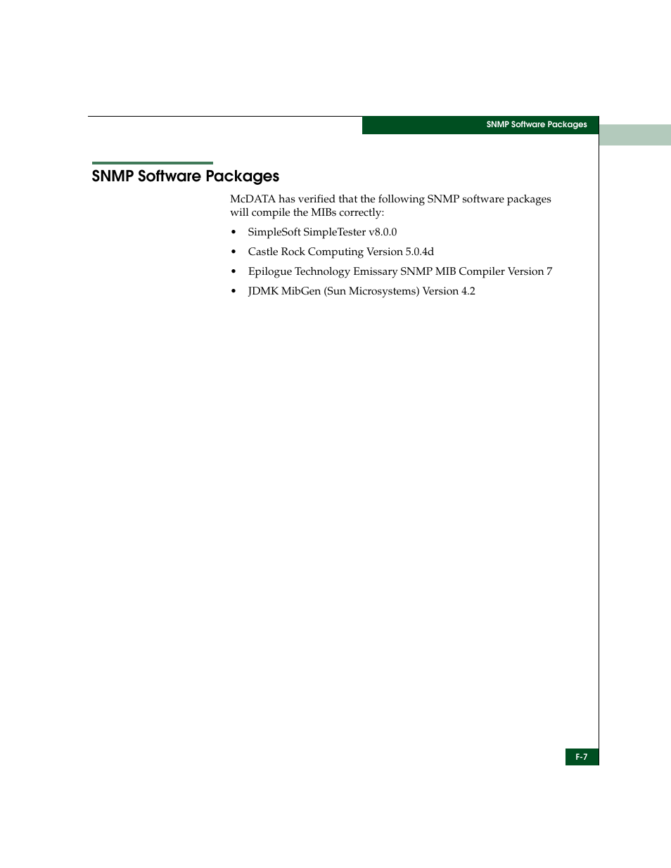 Snmp software packages | McDATA ULTRANETTM EDGE STORAGE ROUTER 3000 User Manual | Page 395 / 428