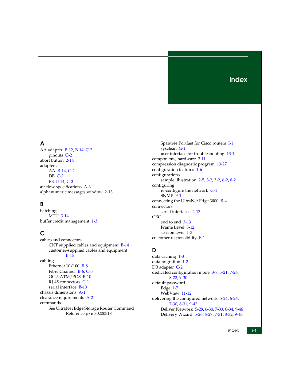 Index | McDATA ULTRANETTM EDGE STORAGE ROUTER 3000 User Manual | Page 423 / 428