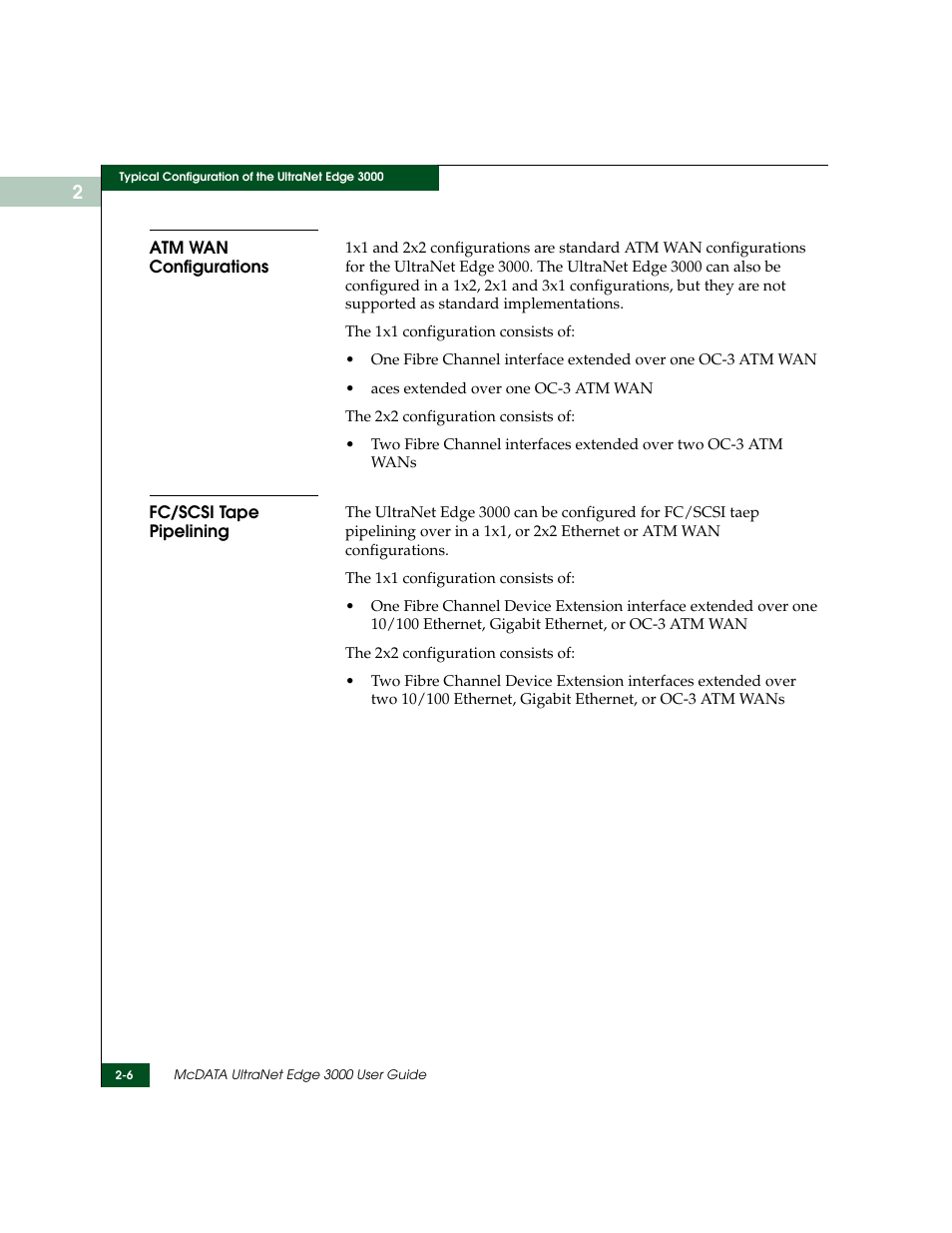 Atm wan configurations, Fc/scsi tape pipelining | McDATA ULTRANETTM EDGE STORAGE ROUTER 3000 User Manual | Page 46 / 428